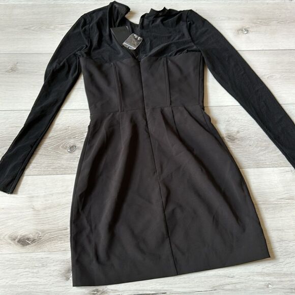 NBD Long Sleeve‎ Mesh Mini Dress in Black Size XS Nwt - Picture 3 of 6